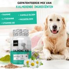 De kalmerende hoofdingrediënten van de anti stress tabletten van Animigo: taurine, l-theanine, vitamine B8, kamille bloem en passiebloem