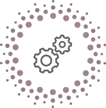circle made up of little circles with a cartoon cogs in the middle