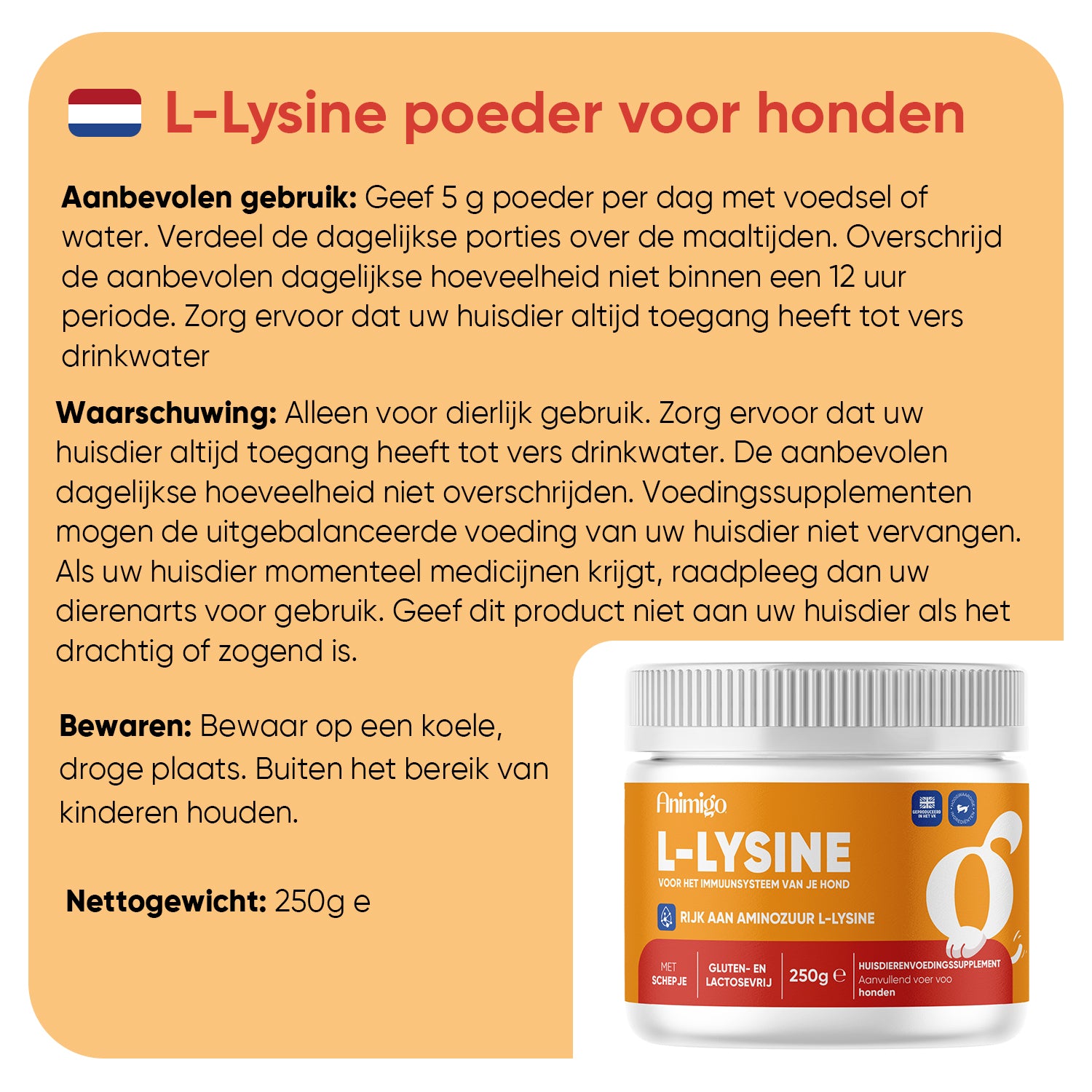 L-lysinepoeder voor honden 250 g