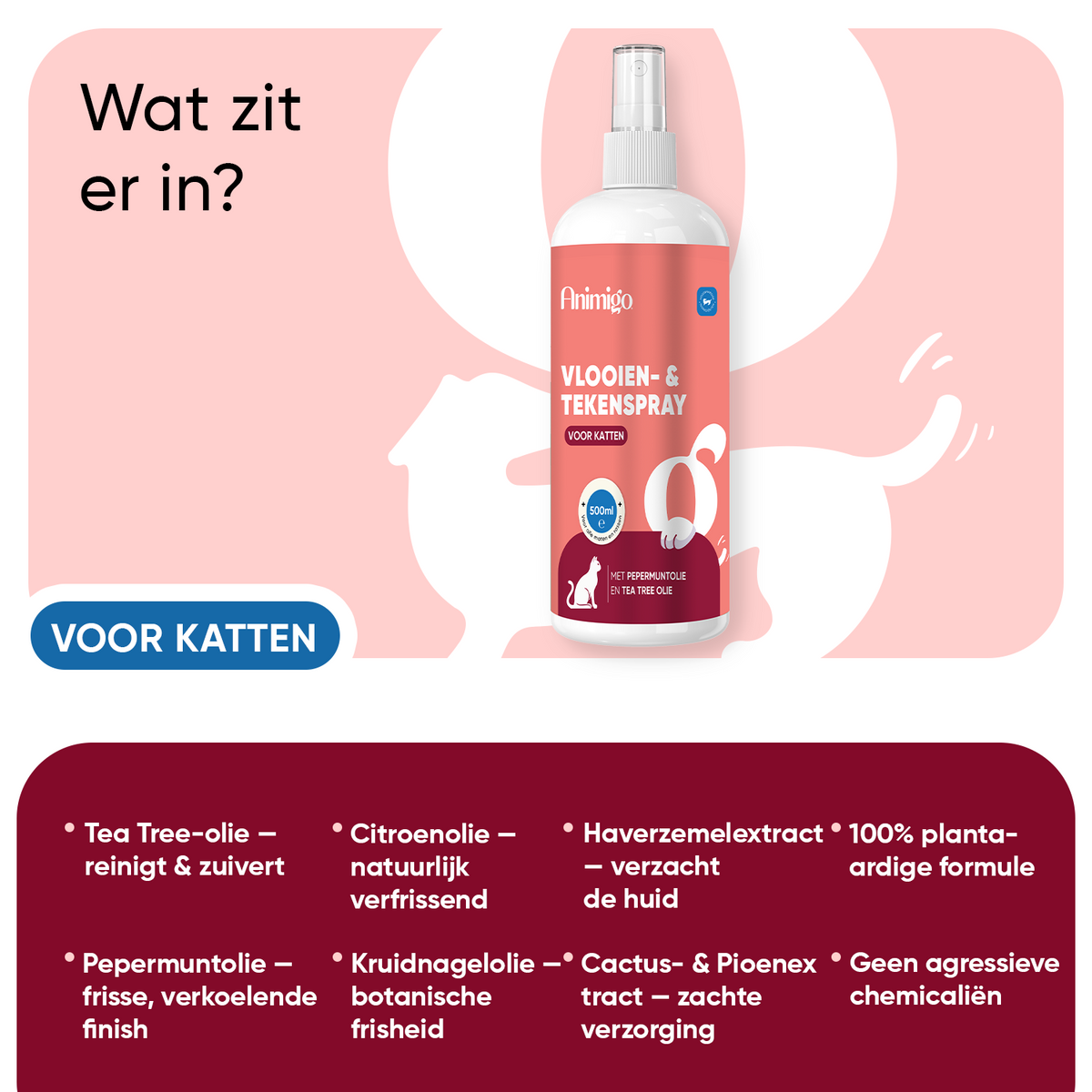 Vlooien- en Tekenwerende spray voor Katten 500ml