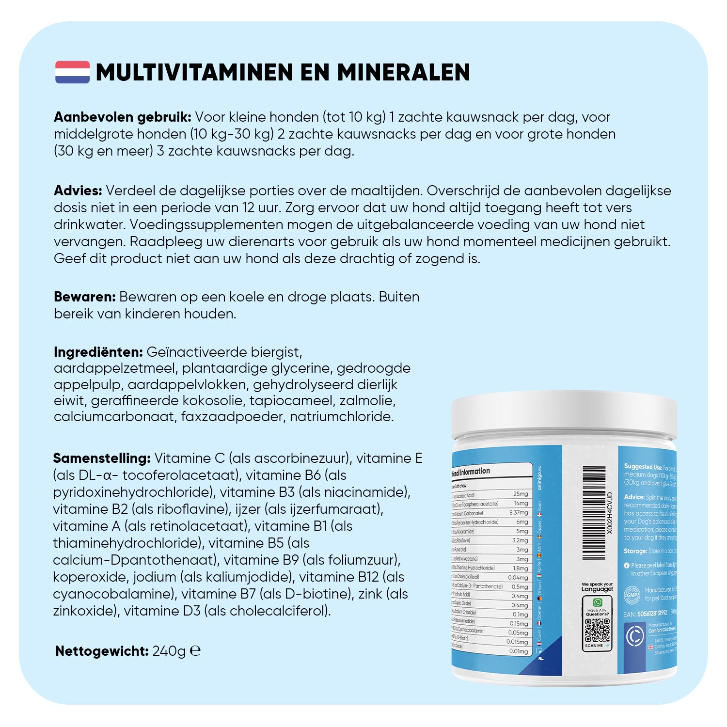 Multivitamine met mineralen voor honden, 120 zachte kauwtabletten