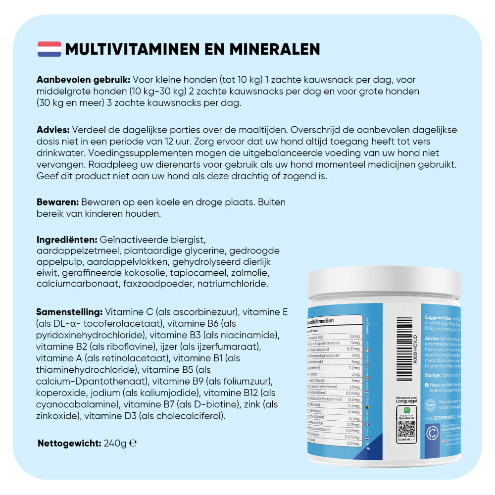 Multivitamine met mineralen voor honden, 120 zachte kauwtabletten
