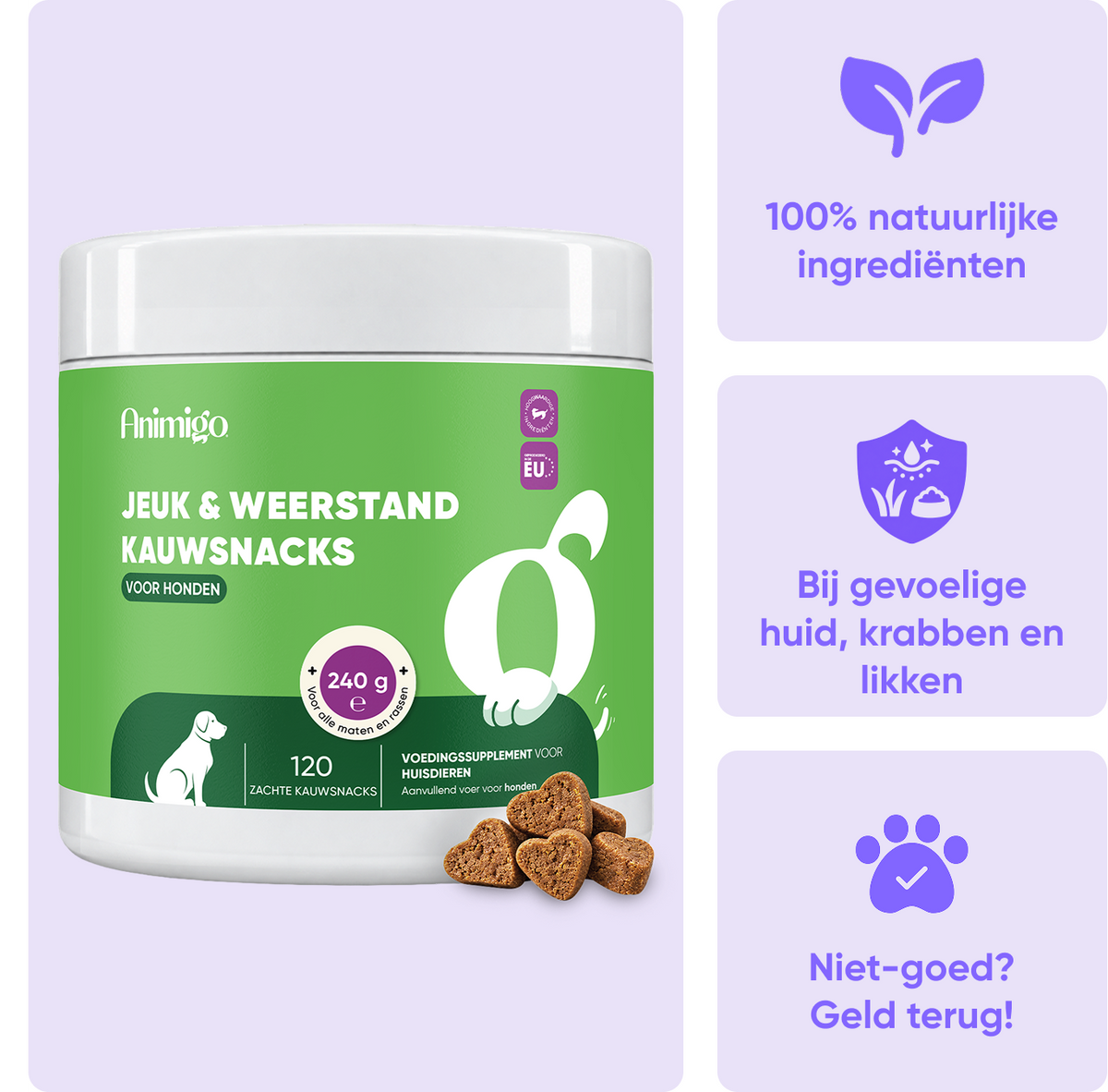 Anti-jeuk kauwsnacks voor honden